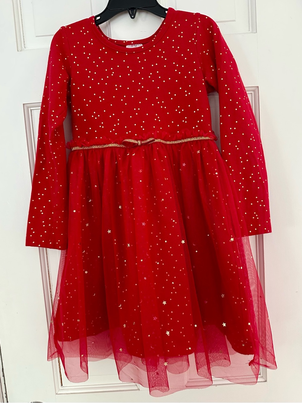 Hanna Andersson Girls Red & Gold Shimmer Star Tulle Dress Christmas Sz 110 (5)